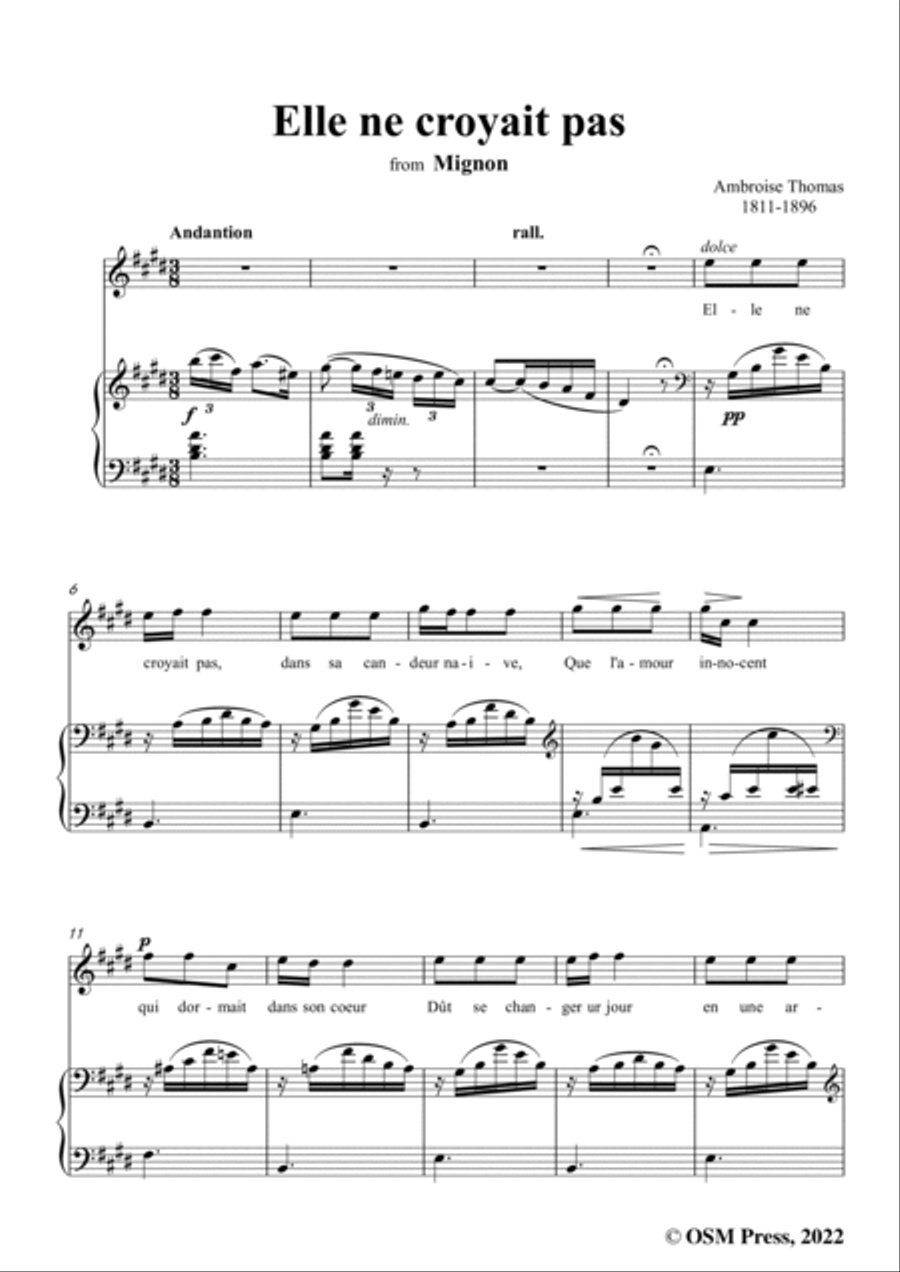 A. Thomas-Elle ne croyait pas,in E Major,from Mignon,for Voice and Piano Voice Solo scores gallery preview page 3