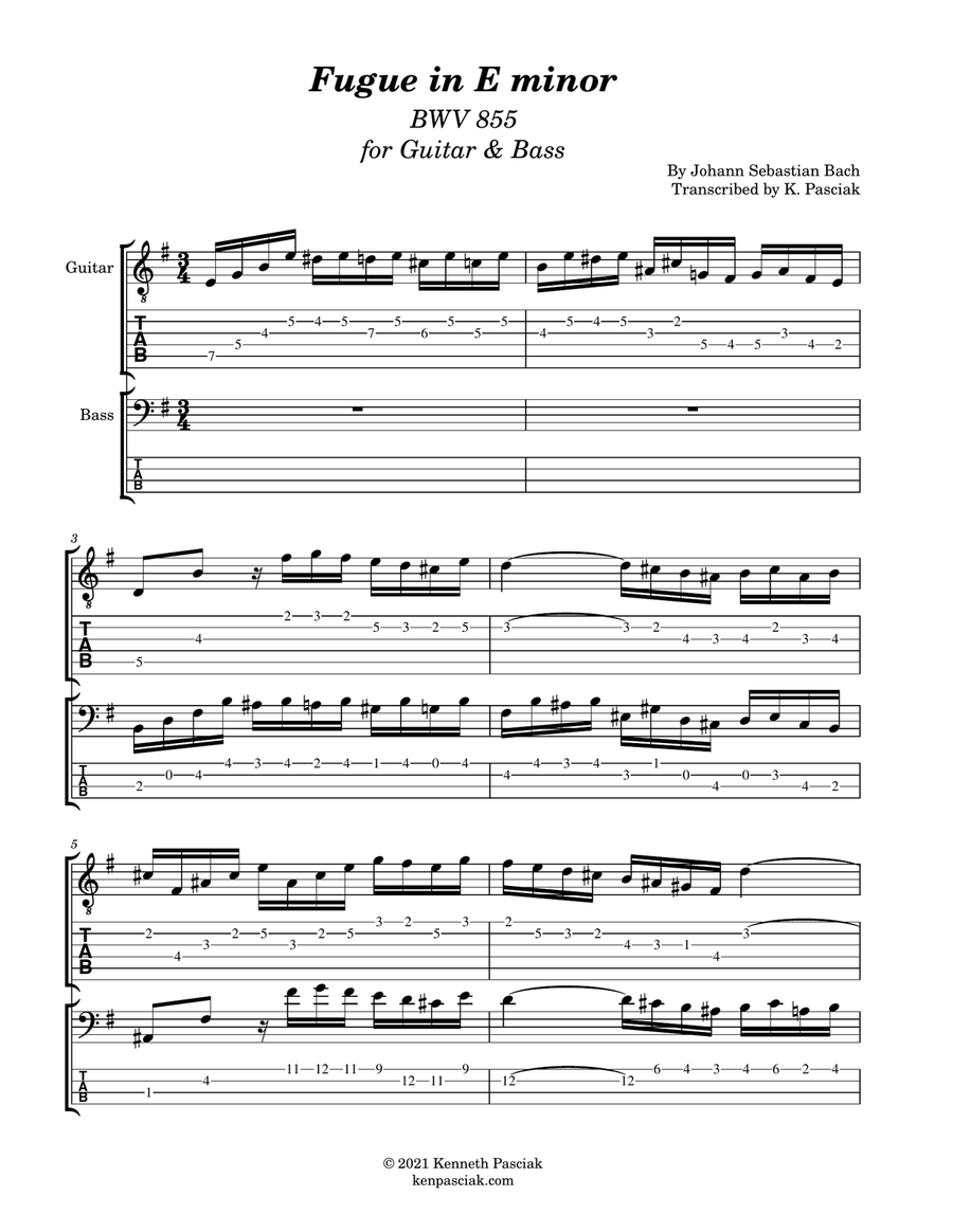 Fugue in E minor (for Guitar and Bass) String Duet scores gallery preview page 2