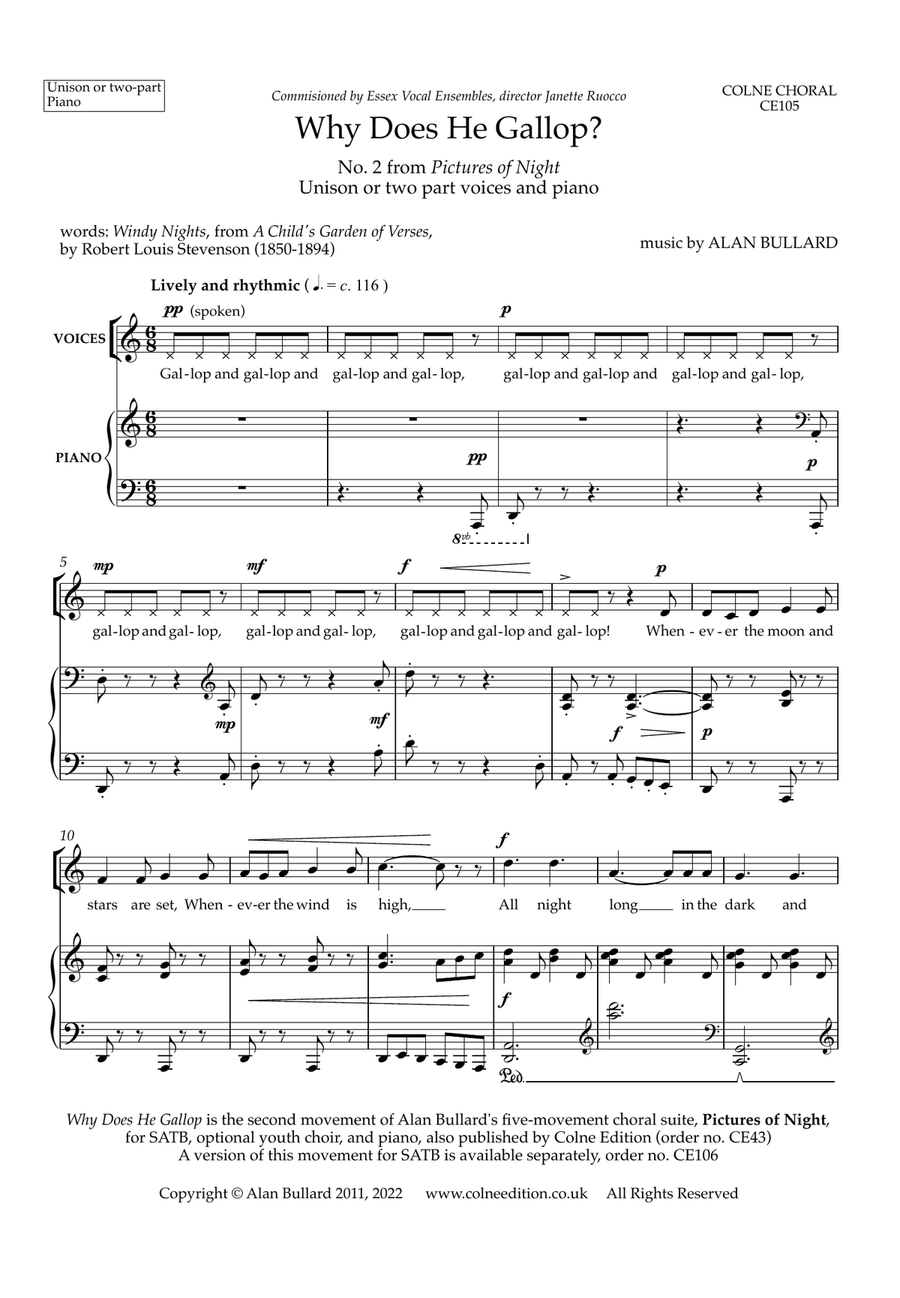 Why Does He Gallop? for unison voices (with optional second part) and piano Unison Choir scores gallery preview page 2