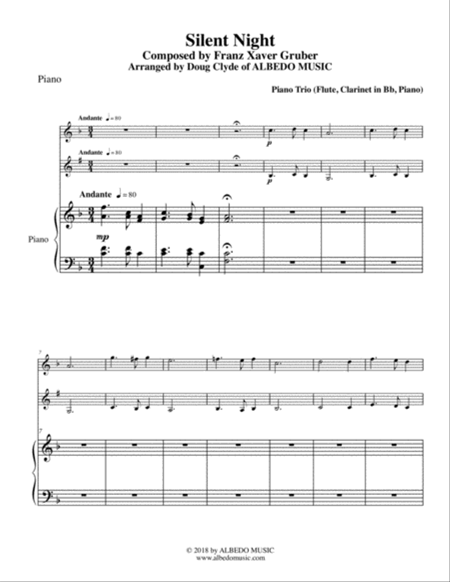 Silent Night for Flute, Clarinet & Piano Woodwind Duet scores gallery preview page 1