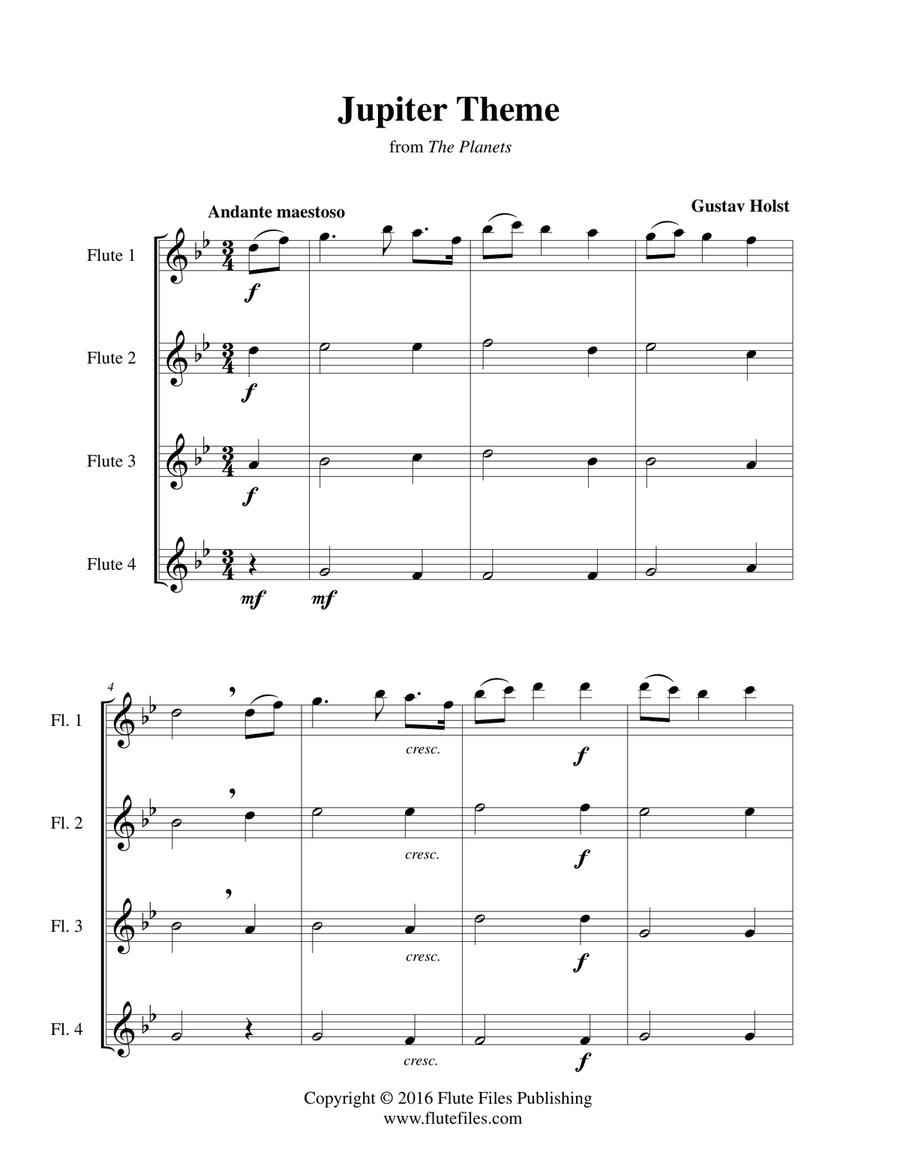 Jupiter Theme - Flute Quartet Flute Quartet scores gallery preview page 3