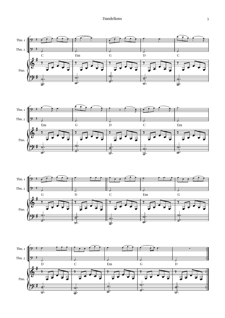 Dandelions Trombone Duet scores gallery preview page 3