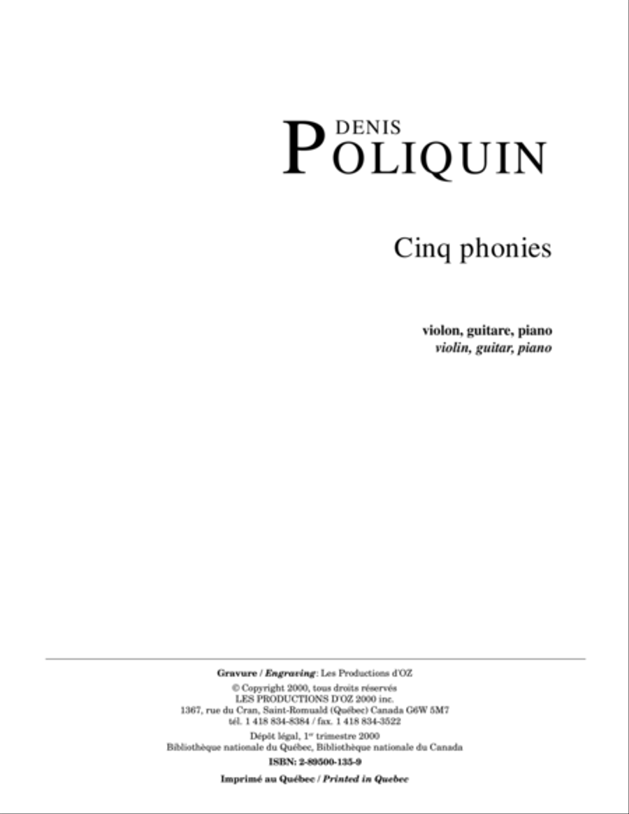 Cinq Phonies Cinq Phonies Violin scores gallery preview page 1