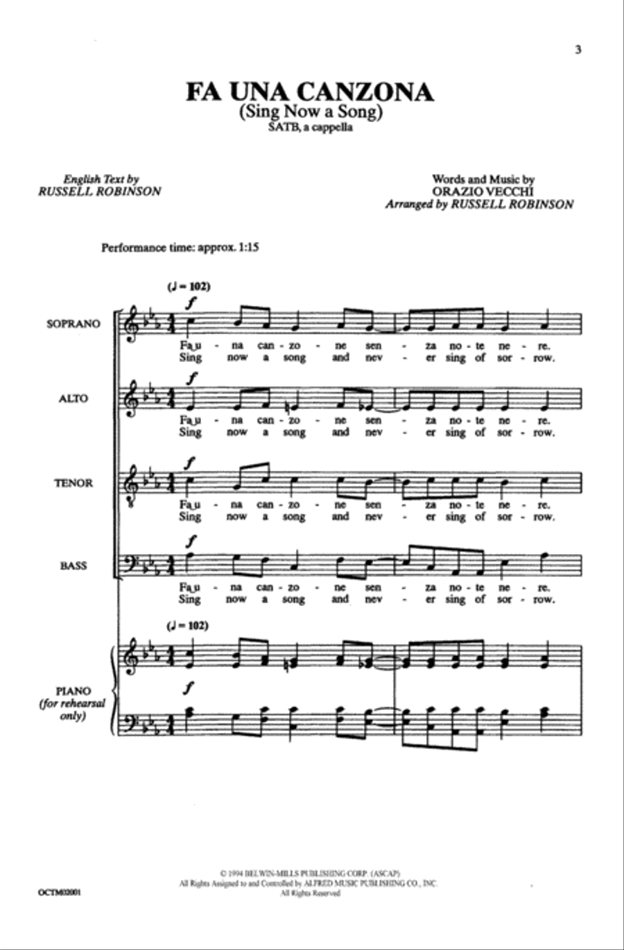 Fa Una Canzona - SATB image number null