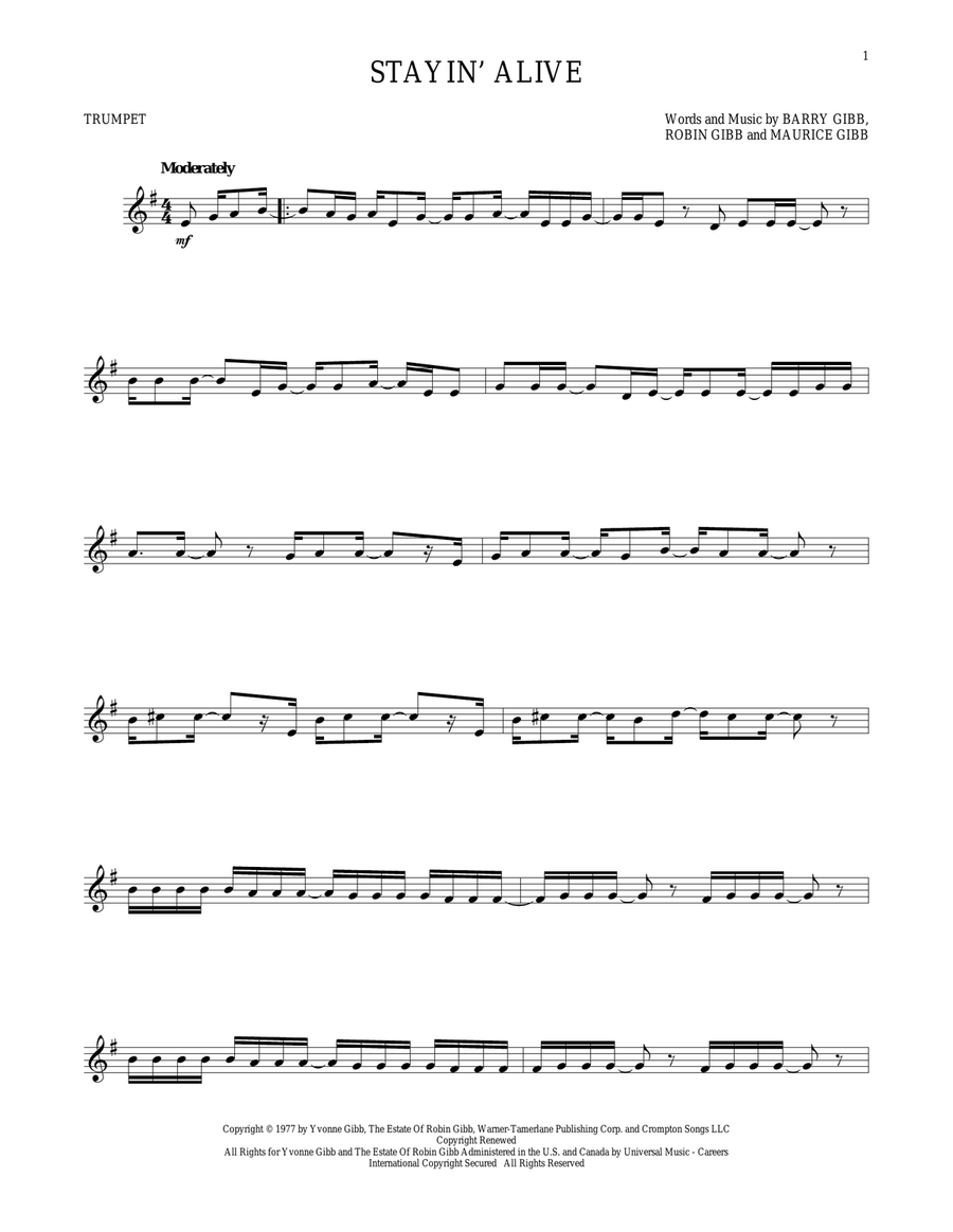 Stayin' Alive Stayin' Alive Trumpet Solo scores gallery preview page 1