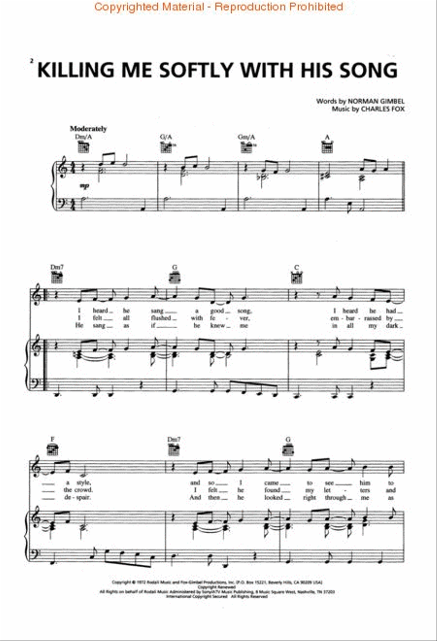 Killing Me Softly with His Song Piano, Vocal, Guitar scores gallery preview page 2