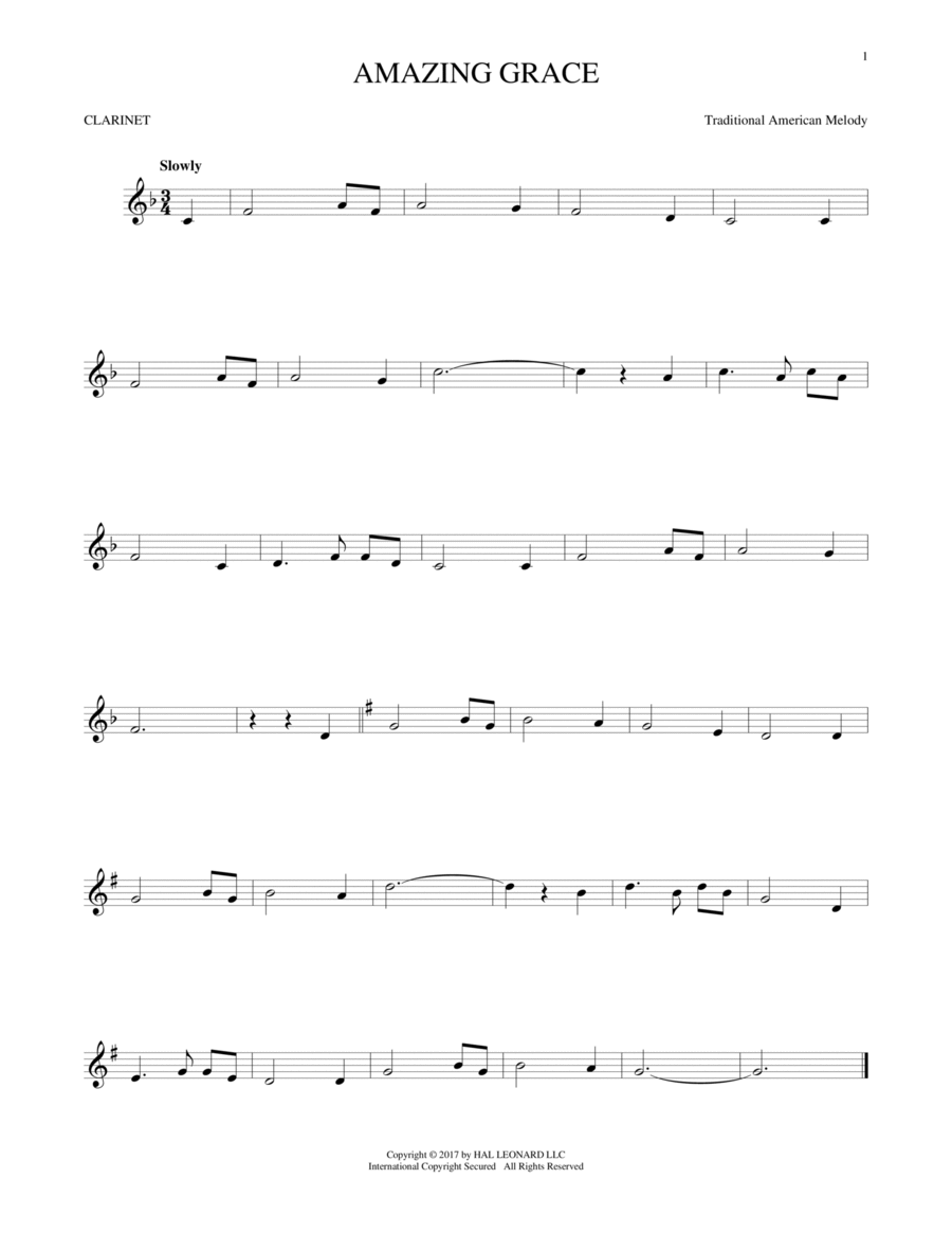Amazing Grace Clarinet Solo scores gallery preview page 1