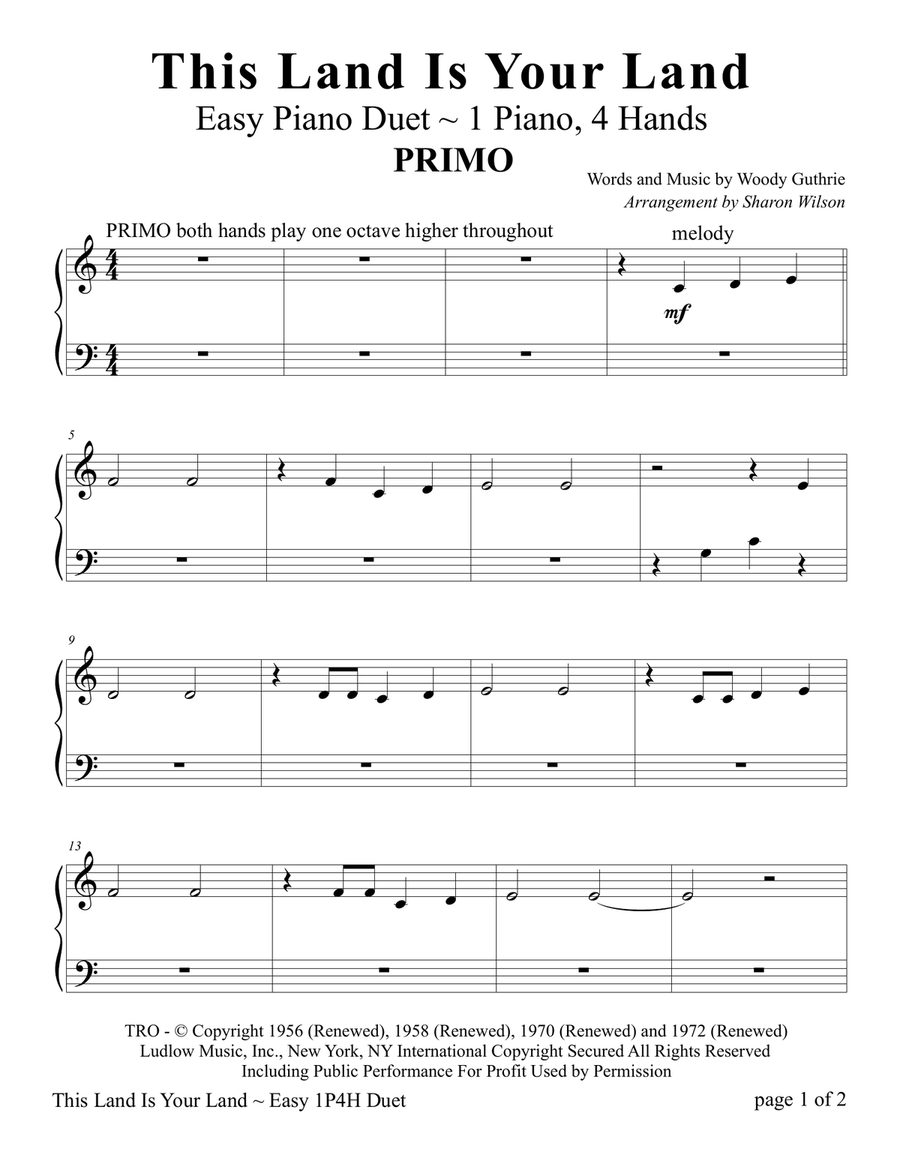 This Land Is Your Land Easy Piano scores gallery preview page 2