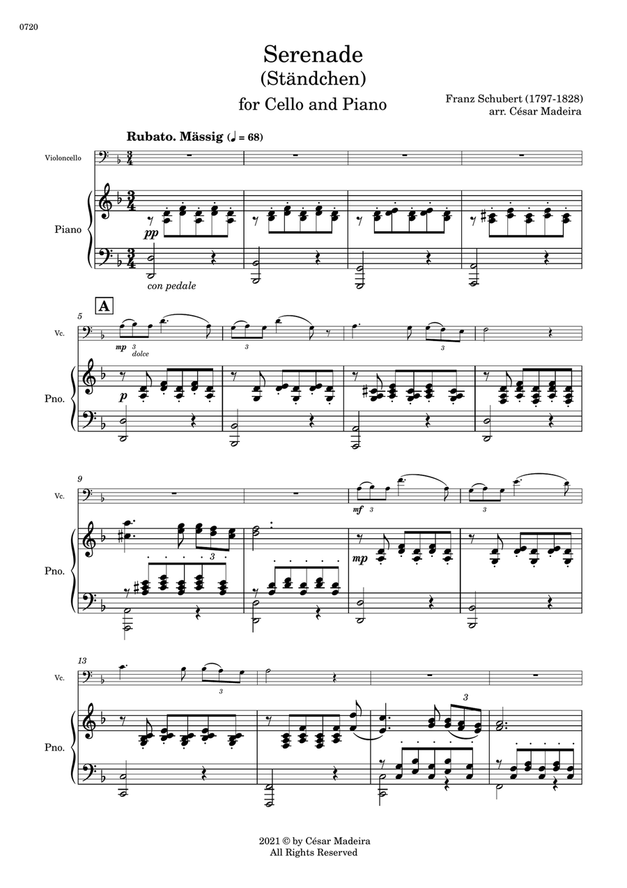 Serenade (D.975) by Schubert - Cello and Piano (Full Score and Parts) Piano scores gallery preview page 2