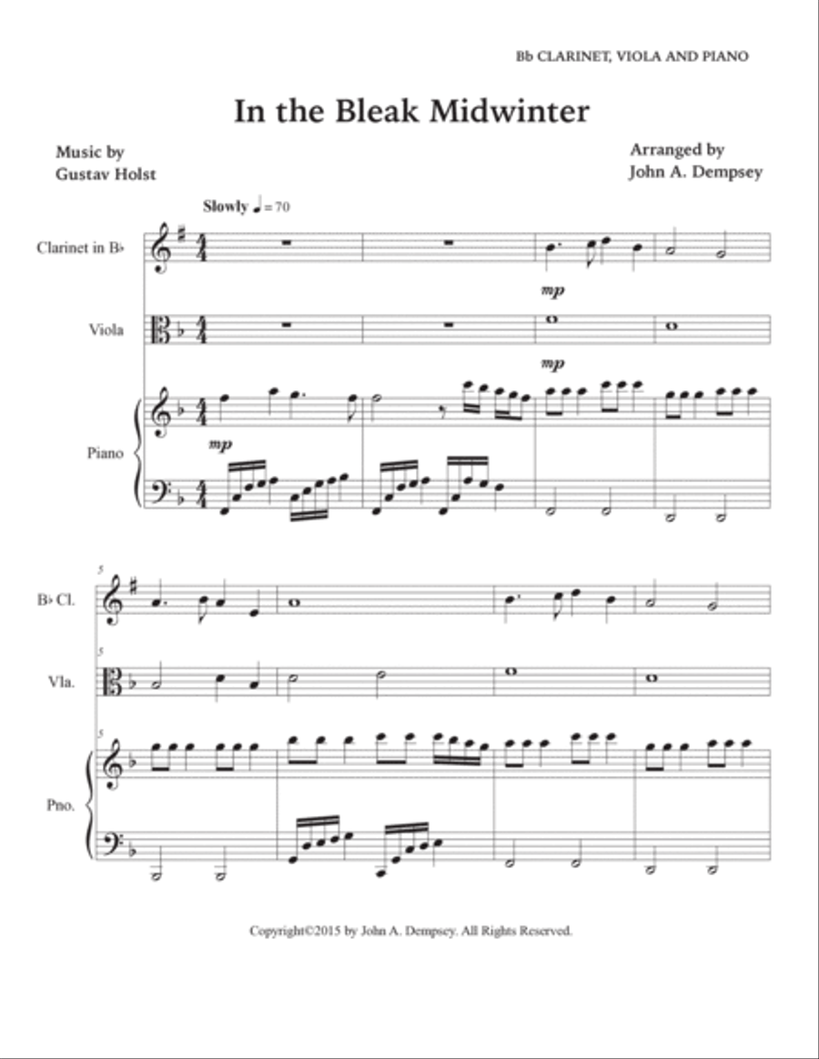 In the Bleak Midwinter (Trio for Clarinet, Viola and Piano) Clarinet scores gallery preview page 5