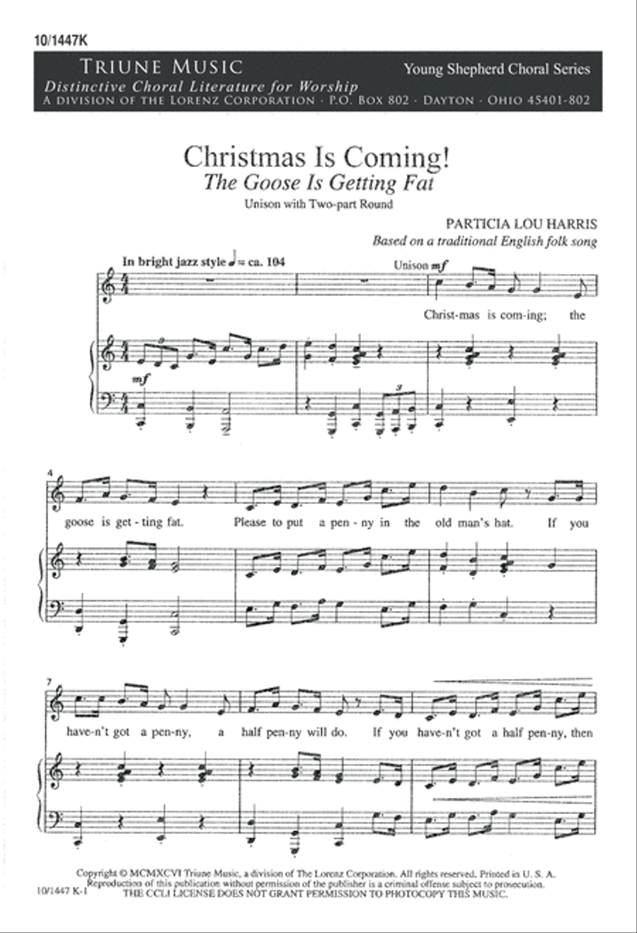 Christmas Is Coming Unison Choir scores gallery preview page 1