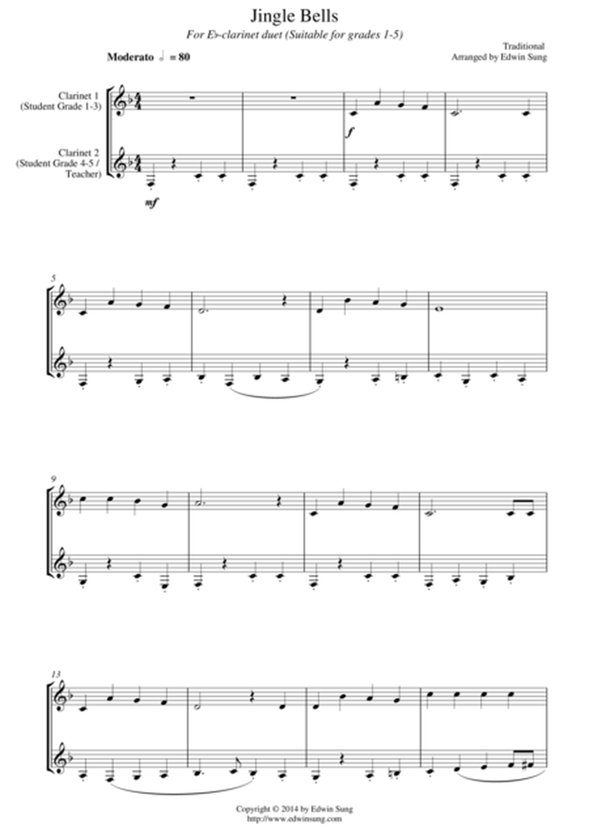 Jingle Bells (for Eb-Clarinet duet, suitable for grades 1-5) image number null