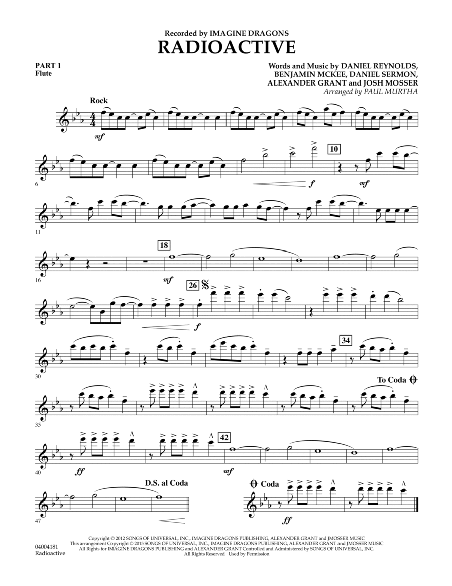 Radioactive - Pt.1 - Flute Concert Band scores gallery preview page 1