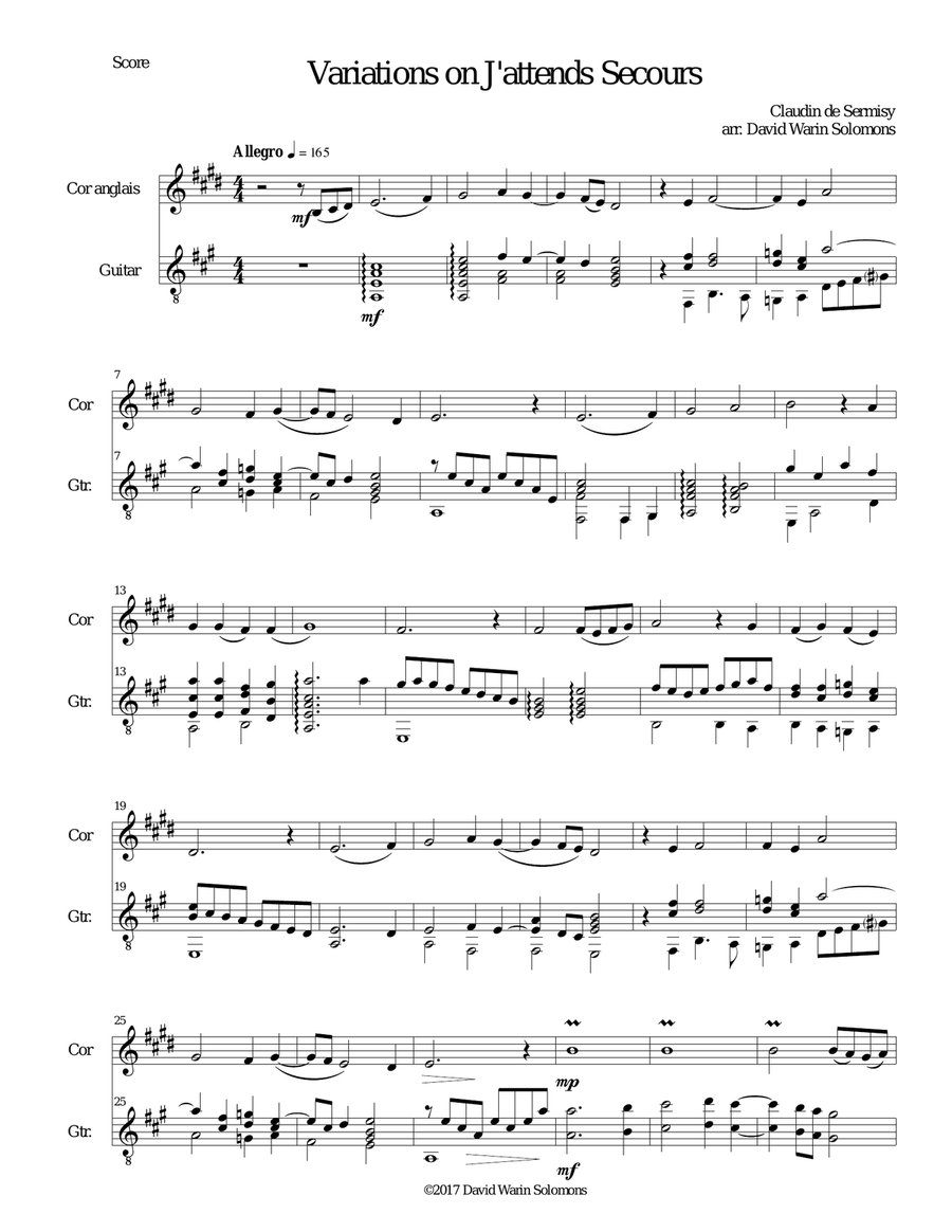 Variations on J'attends secours for cor anglais and guitar English Horn scores gallery preview page 1