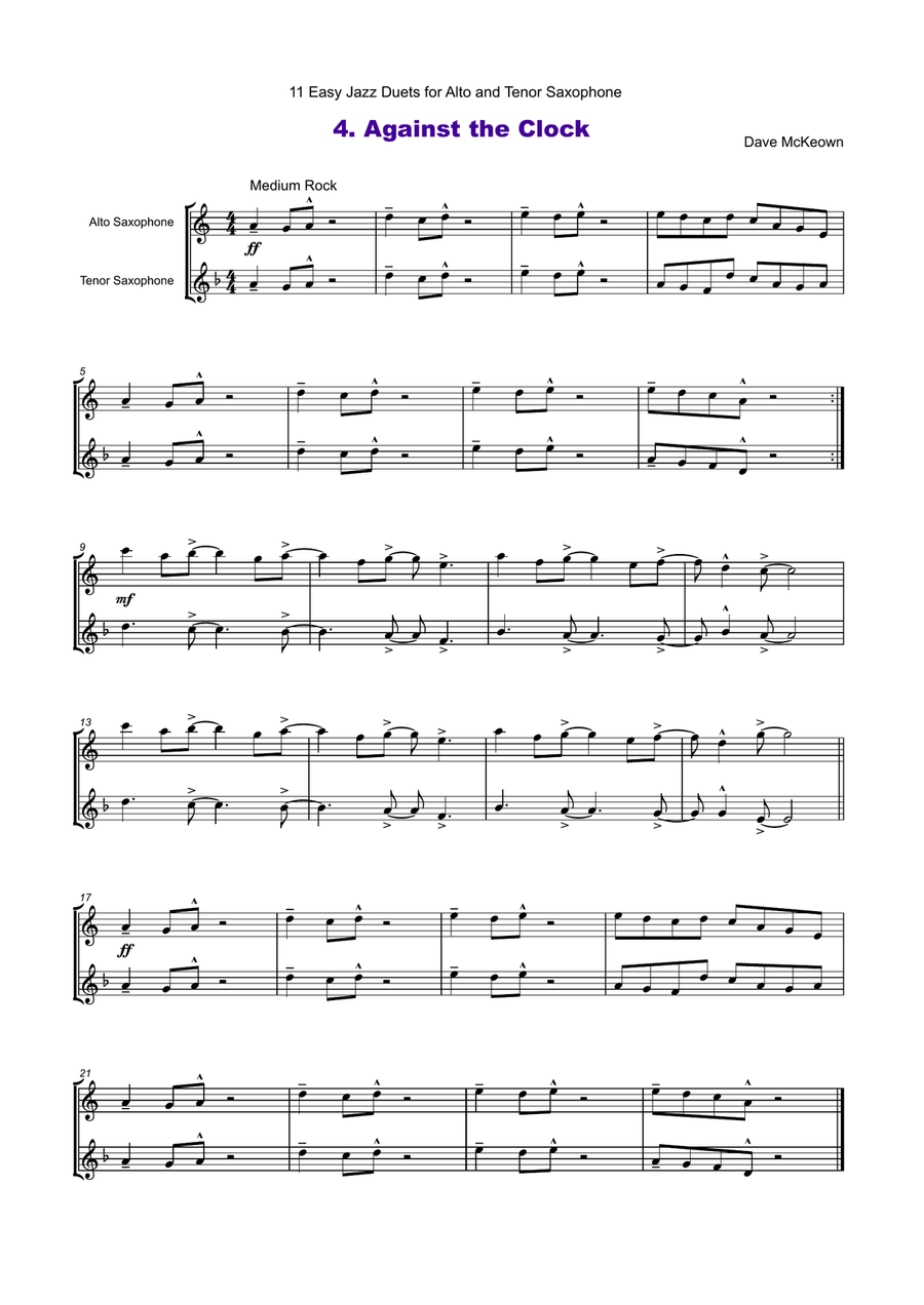 11 Easy Jazz Duets for Alto and Tenor Saxophone Woodwind Duet scores gallery preview page 5