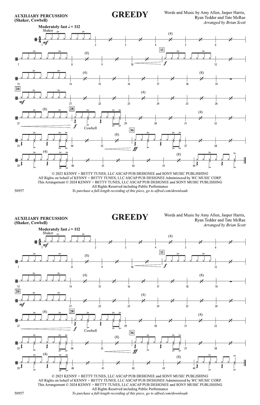 Greedy: Auxiliary Percussion Percussion scores gallery preview page 1