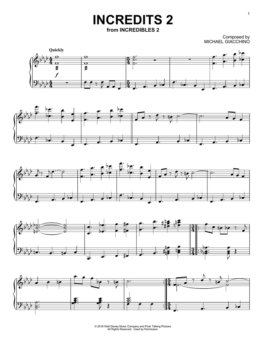 Incredits 2 (from Incredibles 2) Piano Solo scores gallery preview page 1