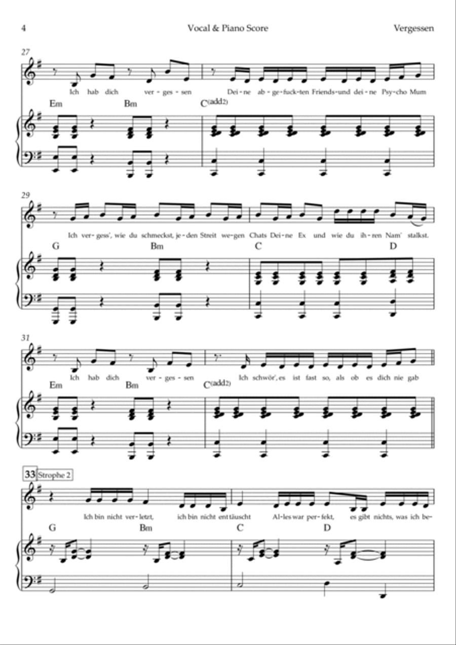 Vergessen Piano, Vocal, Guitar scores gallery preview page 4