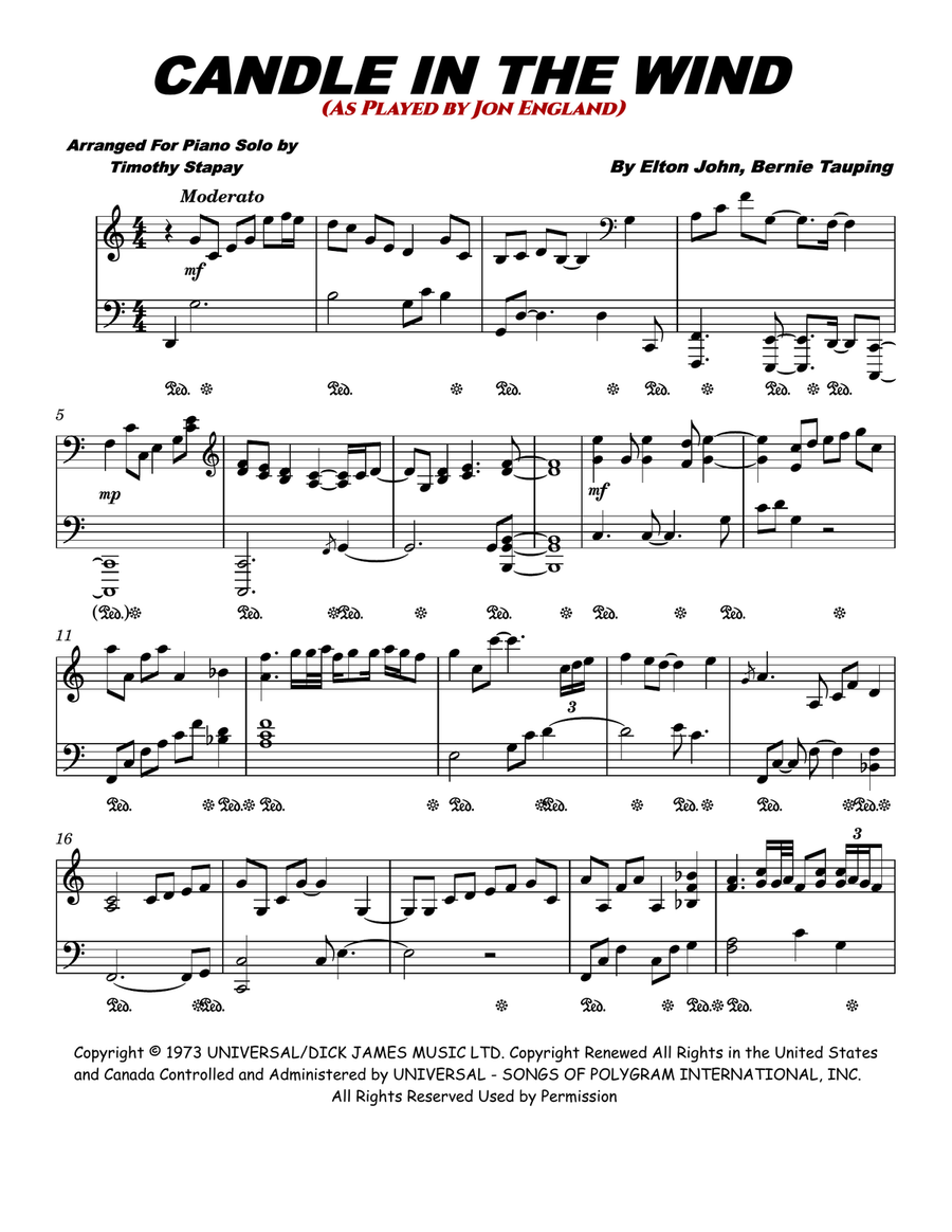 Candle In The Wind Piano Solo scores gallery preview page 1