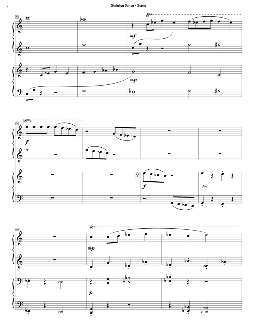 Skeleton Dance (1 piano, 4 hands) 1 Piano, 4-Hands scores gallery preview page 4