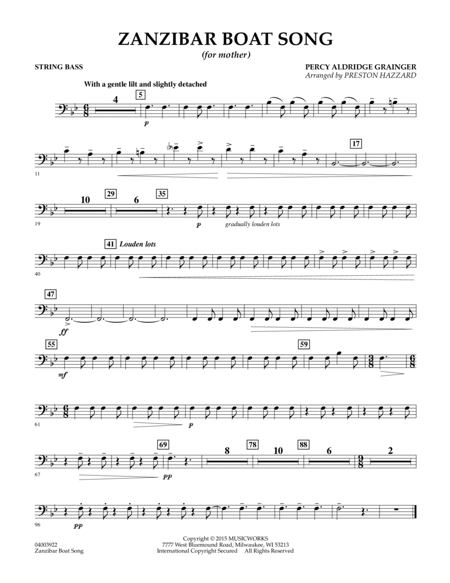 Zanzibar Boat Song - String Bass Double Bass scores gallery preview page 1