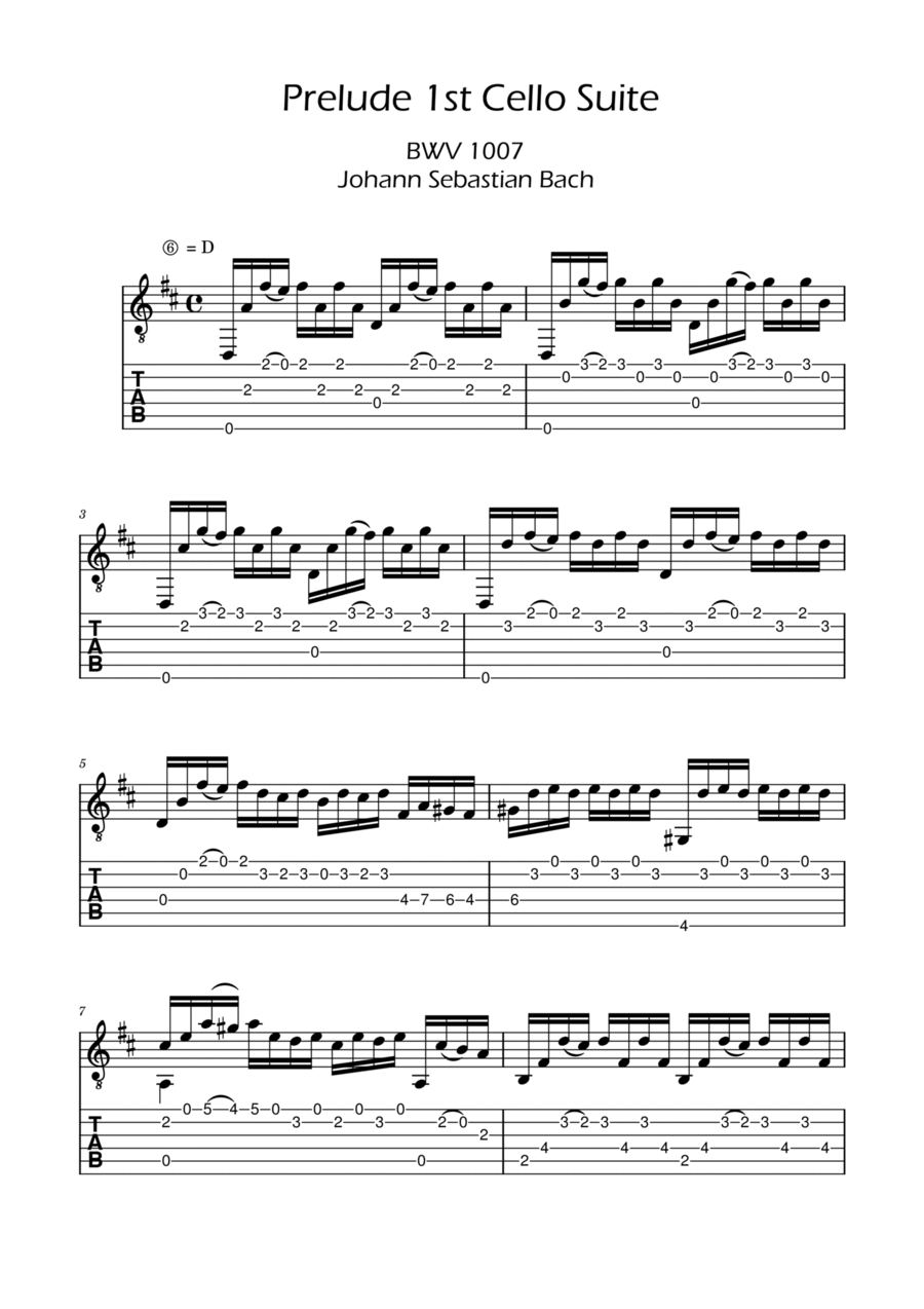 Prelude Cello-Suite No. 1, BWV 1007 (for Guitar) Cello scores gallery preview page 1