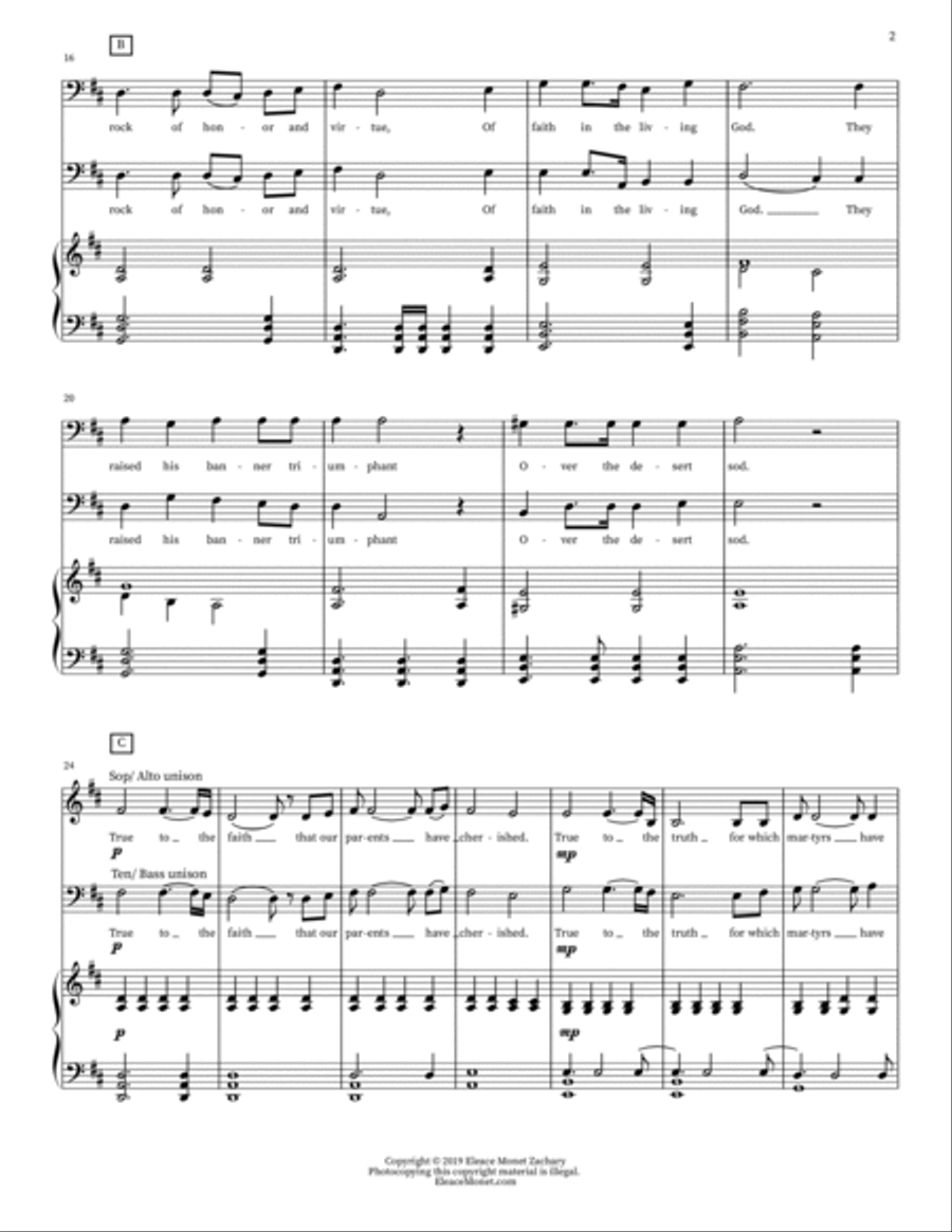 Carry On: A Medley of Pioneer Hymns 4-Part scores gallery preview page 2