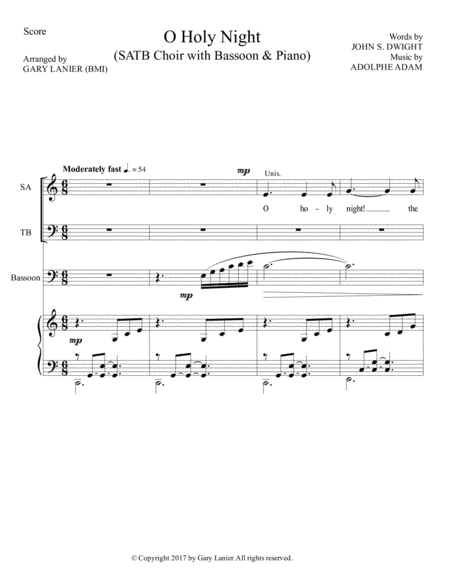 O HOLY NIGHT (SATB Choir with Bassoon & Piano - Score & Parts included) image number null