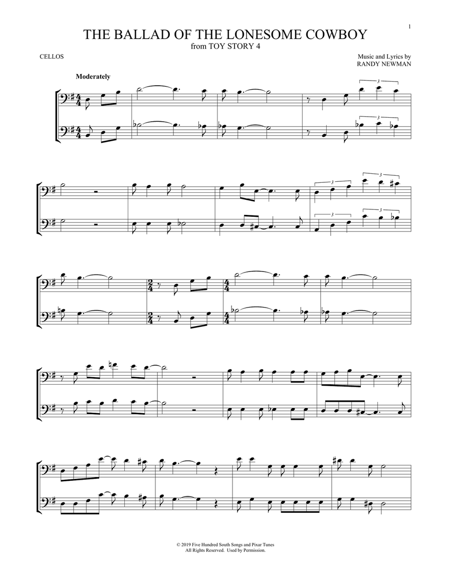 The Ballad Of The Lonesome Cowboy (from Toy Story 4) String Duet scores gallery preview page 1