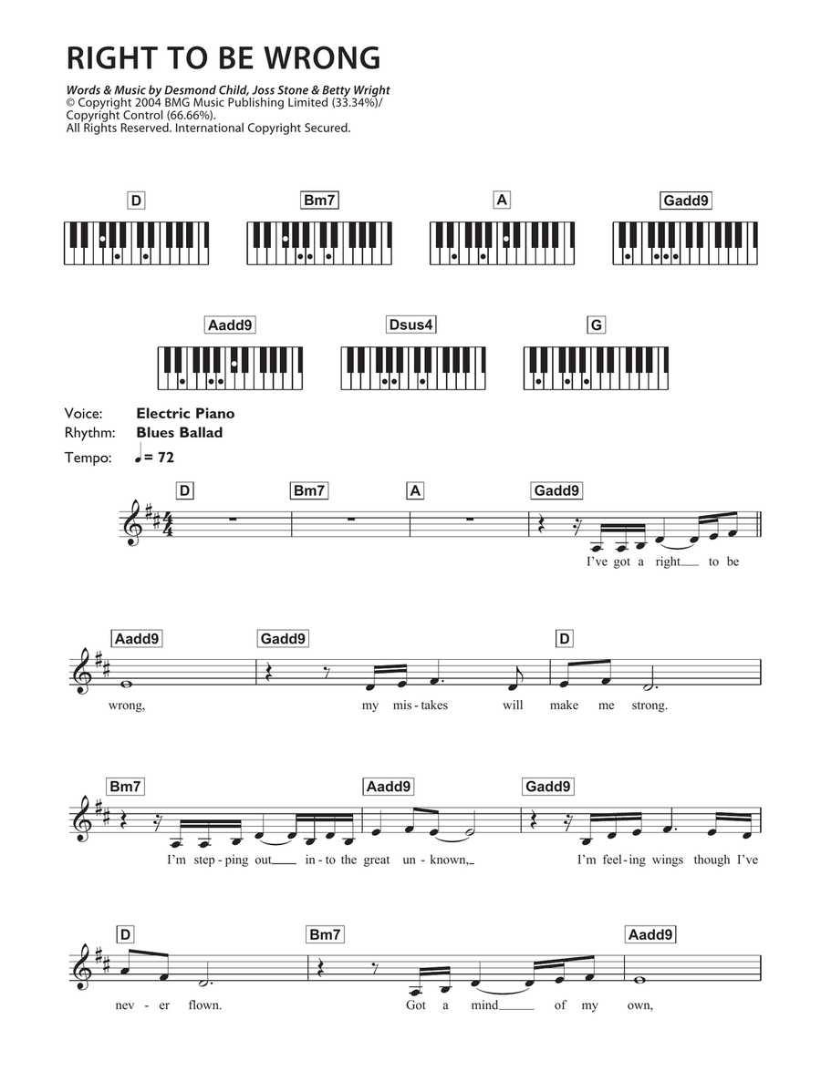 Right To Be Wrong Piano Solo scores gallery preview page 1