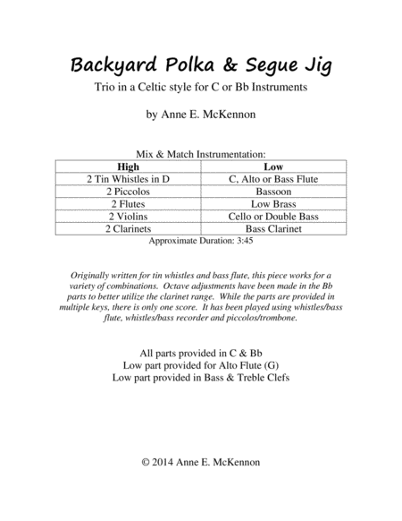 Backyard Polka & Segue Jig (trio for C or Bb instruments) image number null
