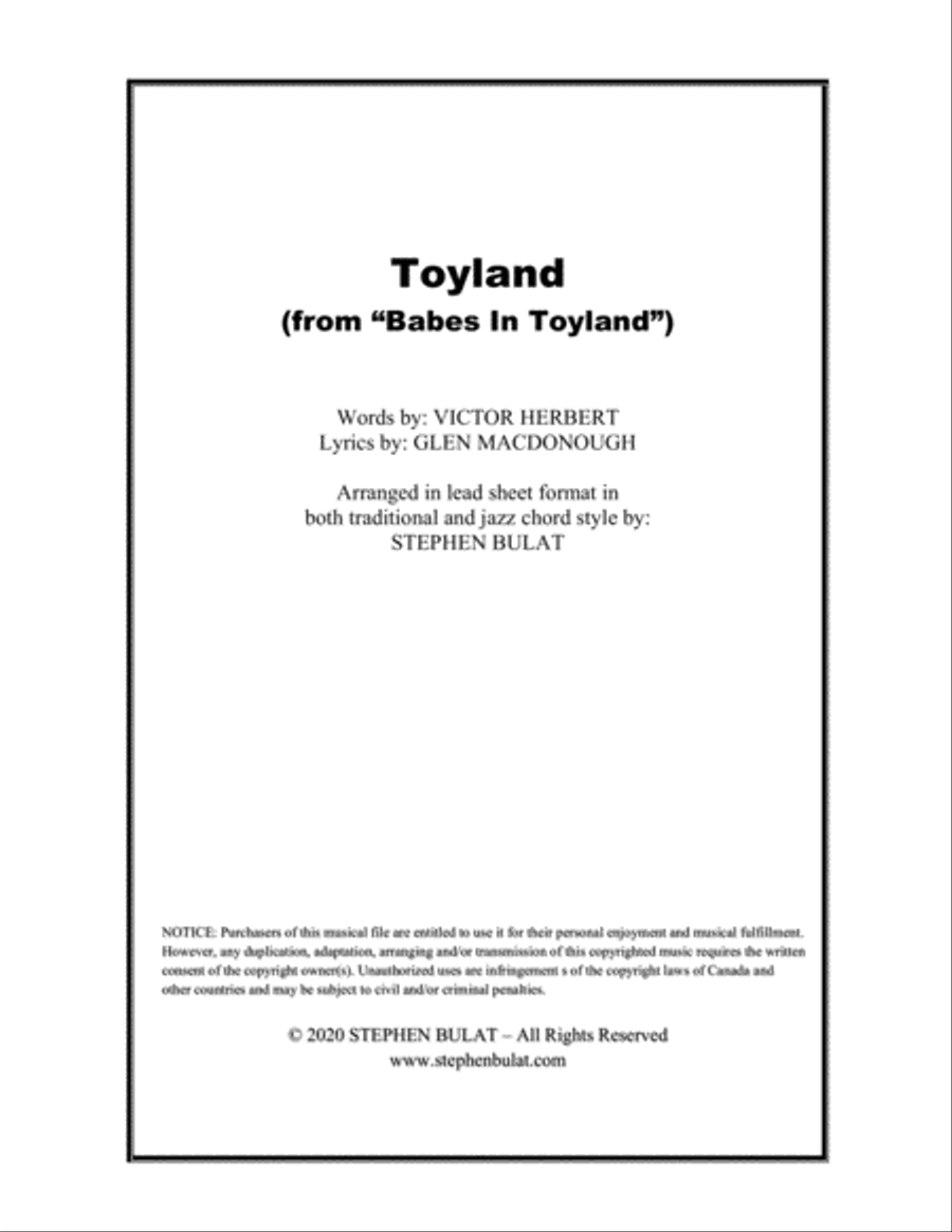 Toyland (from "Babes In Toyland") - Lead sheet arranged in traditional and jazz style (key of F)