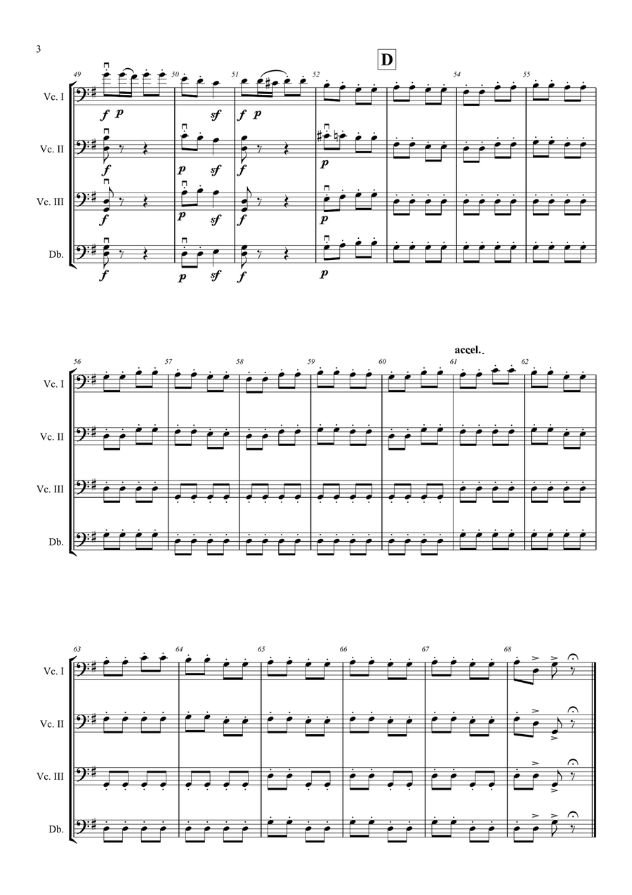 Trepak, from The Nutcracker, by Peter Ilyich Tchaikovsky, arranged for 3 Cellos and 1 Double Bass String Quartet scores gallery preview page 3