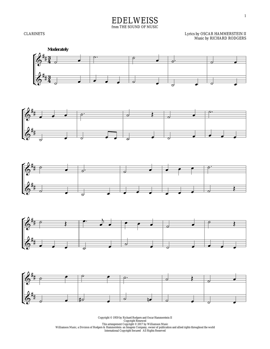 Edelweiss (from The Sound of Music) Clarinet Duet scores gallery preview page 1