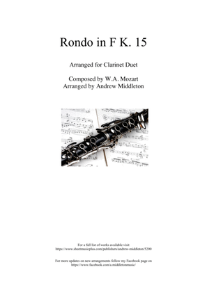 Book cover for Rondo in F K.15 arranged for Clarinet Duet