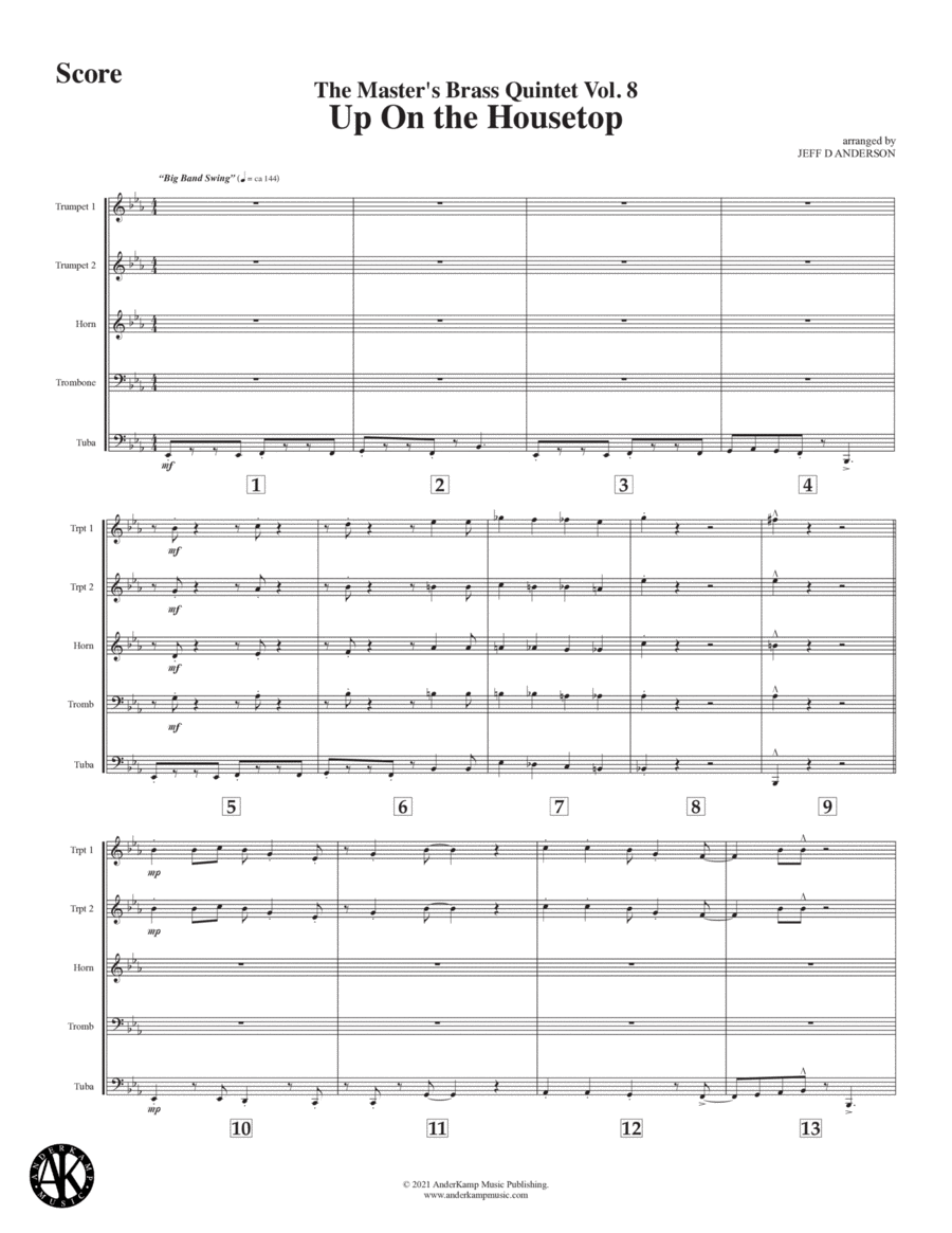 Up On the Housetop for brass quintet Brass Quintet scores gallery preview page 1