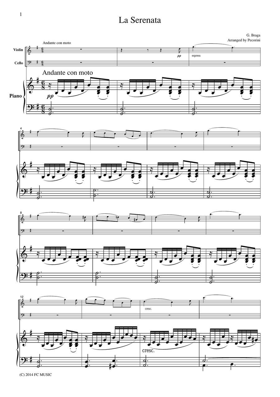 Braga La Serenata, for piano trio, PB401 Piano Trio scores gallery preview page 1