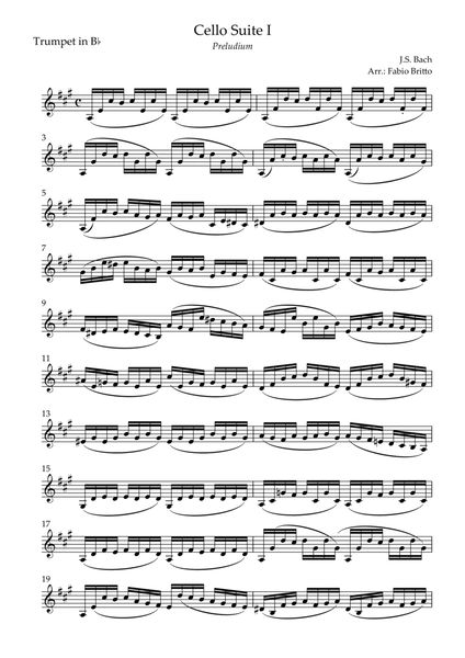 Preludium (from Cello Suite no.1 - J. S. Bach) for Trumpet in Bb Solo
