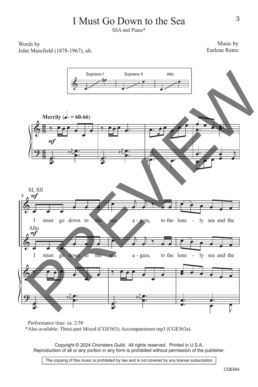 I Must Go Down to the Sea (SSA) SSA scores gallery preview page 4