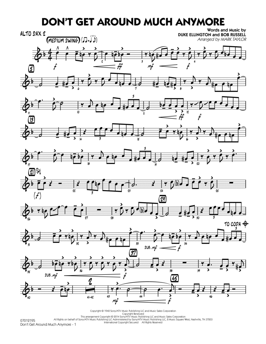 Don't Get Around Much Anymore - Alto Sax 2 Jazz Ensemble scores gallery preview page 1