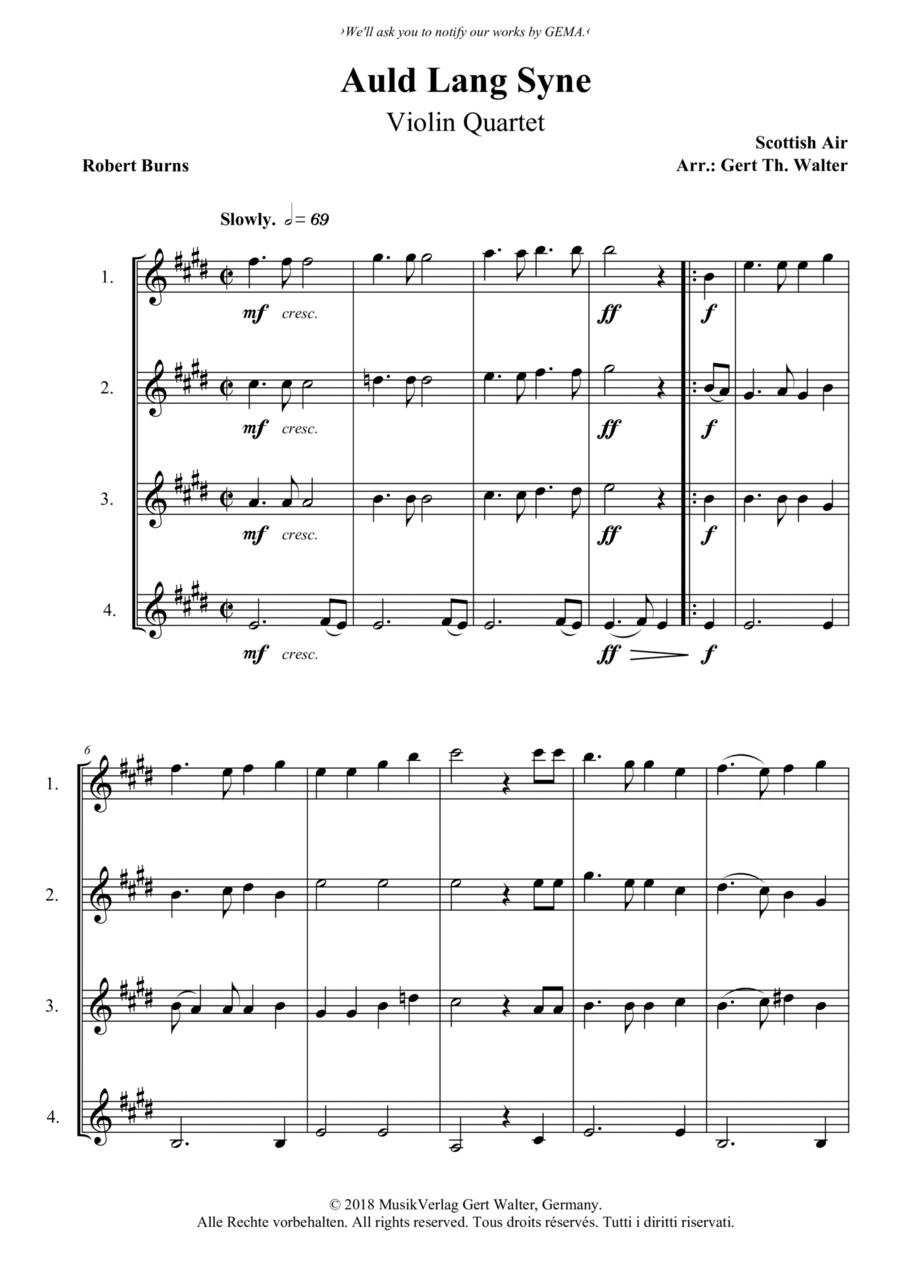 Auld Lang Syne Violin Solo scores gallery preview page 1