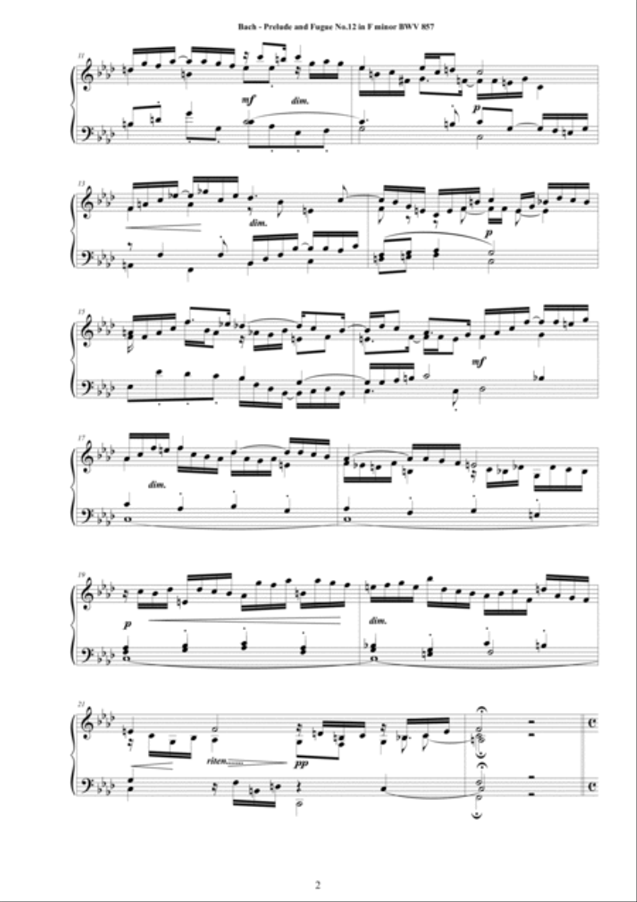 Bach - Prelude and Fugue No.12 in F minor BWV 857 for Piano Piano Solo scores gallery preview page 2