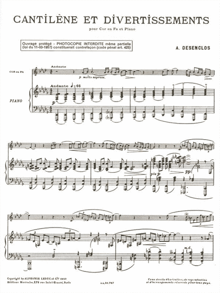 Cantilene Et Divertissements (horn & Piano)