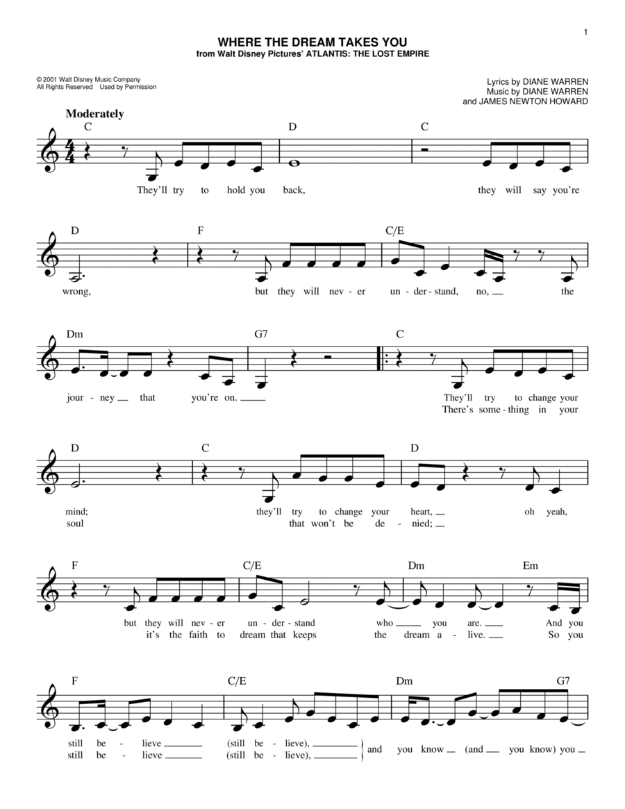Where The Dream Takes You Piano scores gallery preview page 1