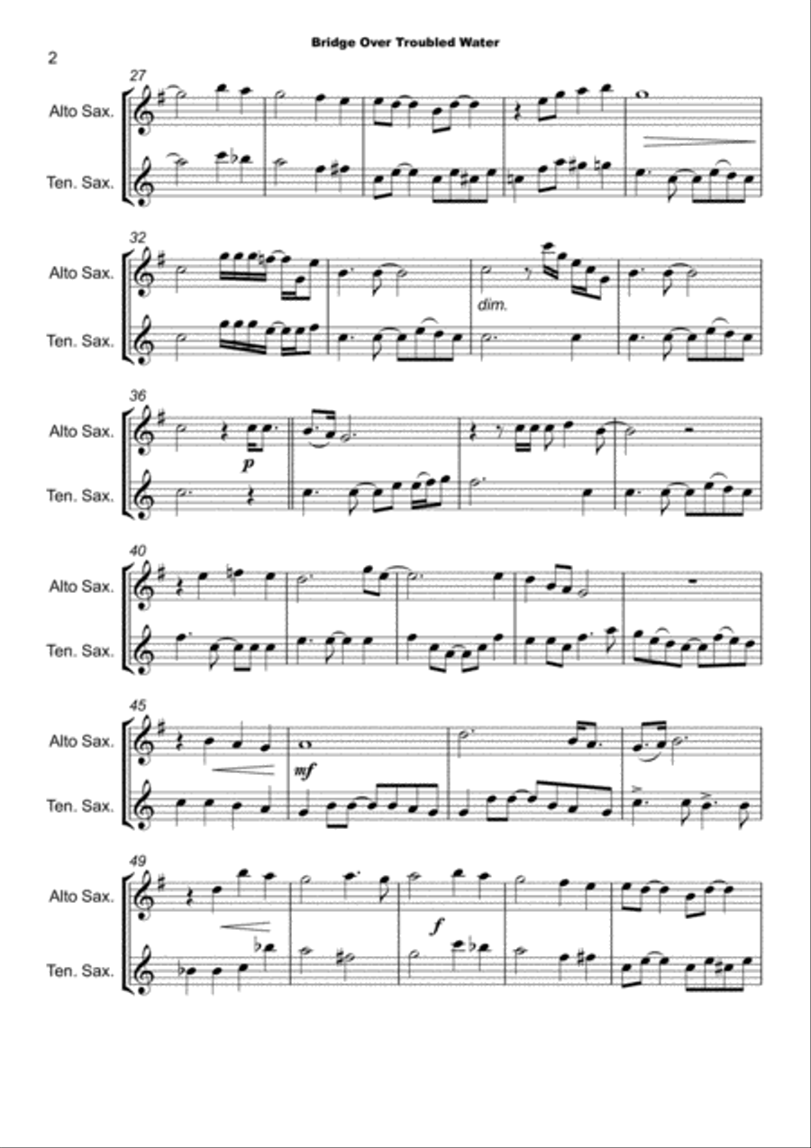 Bridge Over Troubled Water Woodwind Duet scores gallery preview page 3