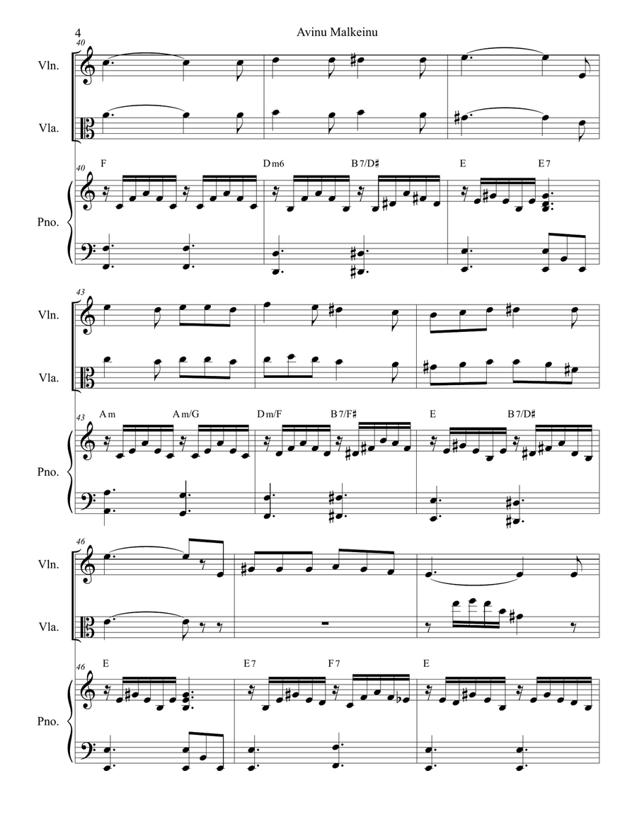 Avinu Malkeinu (for Violin, Viola, Flute and Piano) Small Ensemble scores gallery preview page 4