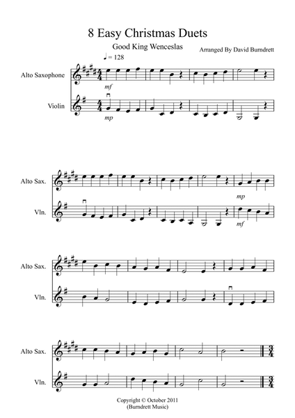 8 Easy Christmas Duets for Alto Saxophone and Violin image number null