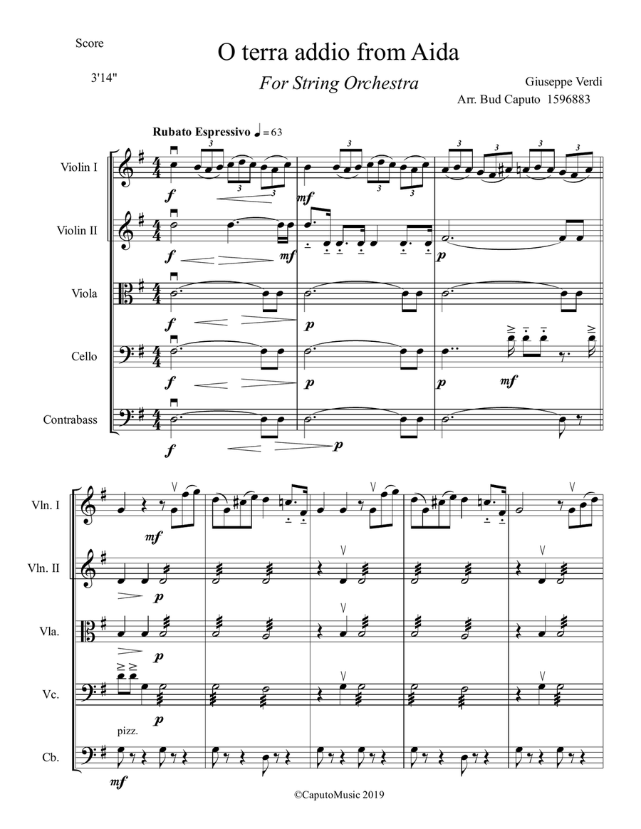 O Terra Addio, Aria from Aida for Strings String Orchestra scores gallery preview page 2