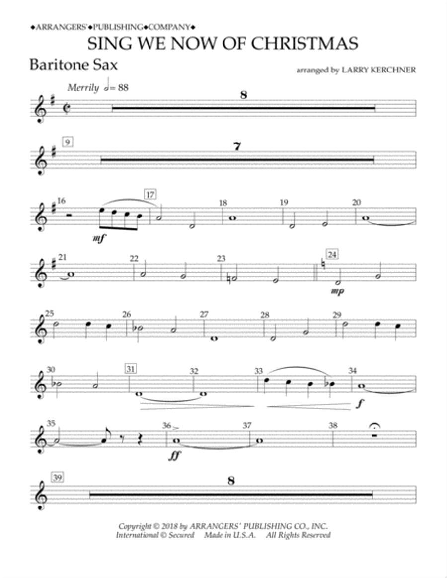 Sing We Now of Christmas (arr. Larry Kerchner) - Eb Baritone Saxophone Concert Band scores gallery preview page 1