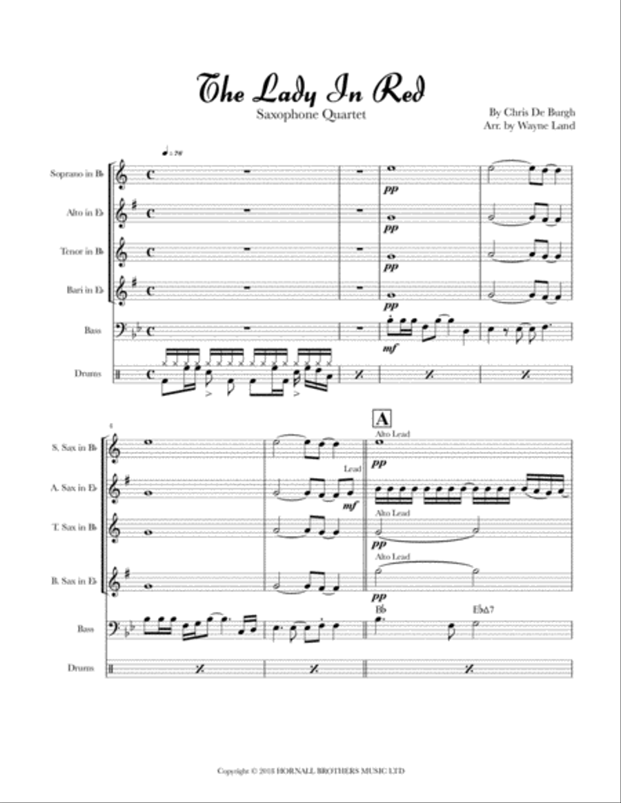 The Lady In Red Saxophone Quartet scores gallery preview page 1